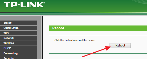 перезагружаем роутер нажатием на кнопку Reboot